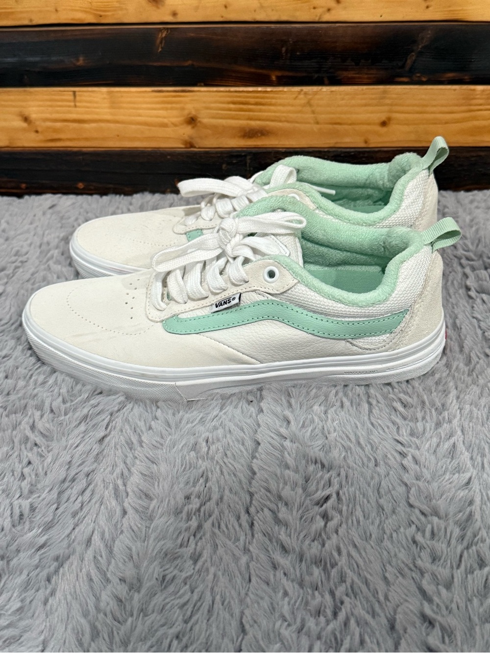 Vans White and Mint Low-Profile Skate Sneakers